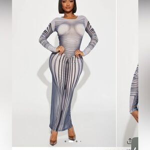 Fashion Nova Black and White Long Sleeve Dress
